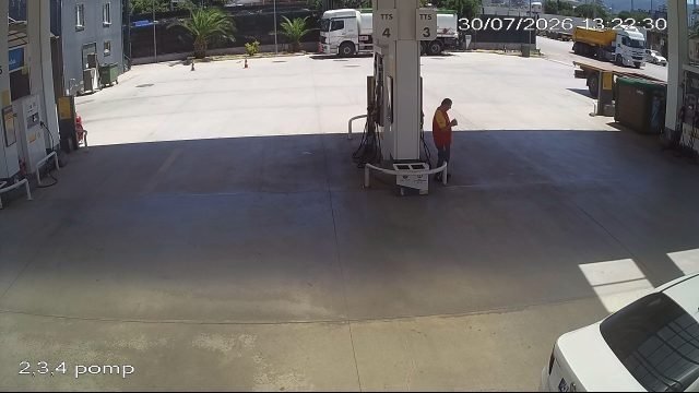 Forecourt attendant at a pump island